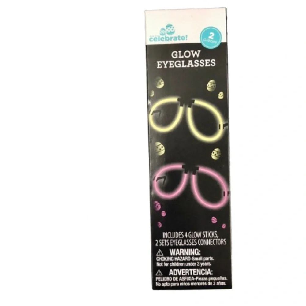 🐣$3🐣 Glow Eyeglasses 2 ct Unisex Pink Yellow Any Occasion Easter Age 3+